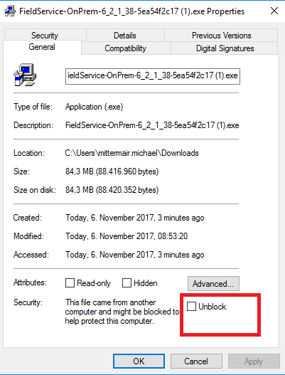 Unblock Installationfile