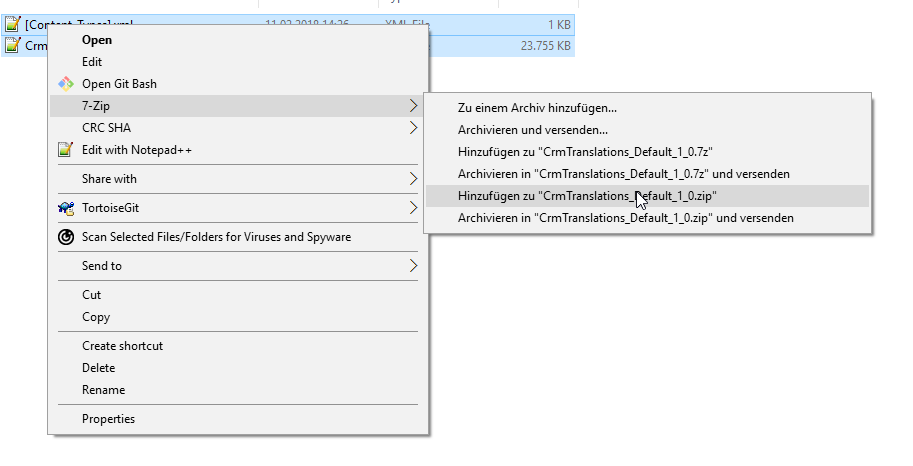 Add selected xml files to archive