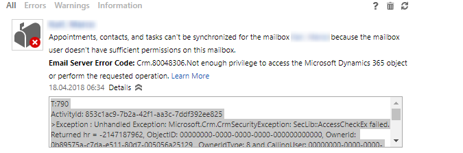 Mailbox error missing privilege 