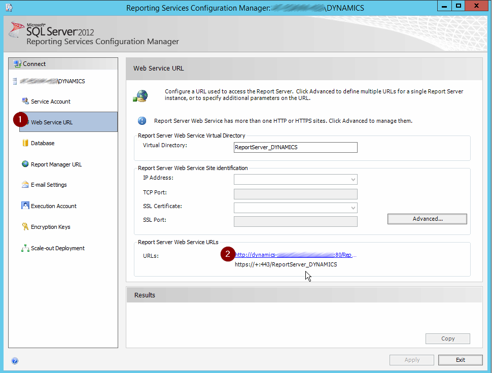 reporting services configuration manager url