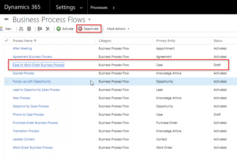 Hide or remove unused business process flows. – Microsoft Dynamics 365