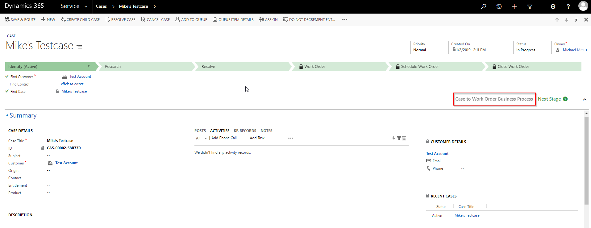 Case with business process flow